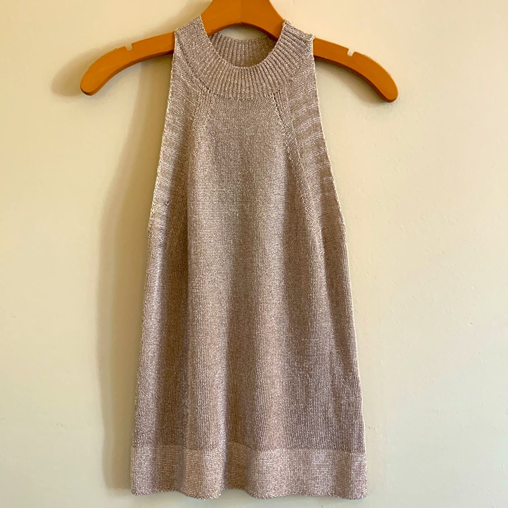 Topshop shoulderless sheer gold metallic top tank top size XS